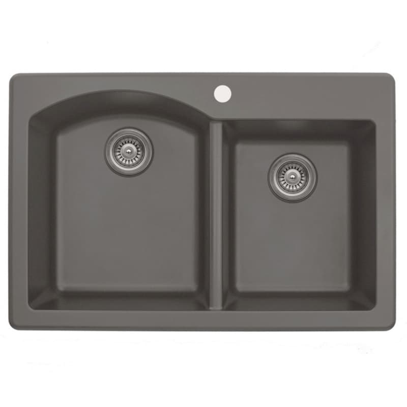 QT-610 Quartz Top Mount Large/Small Bowl Kitchen Sink, 33" x 22" x 9", Concrete
