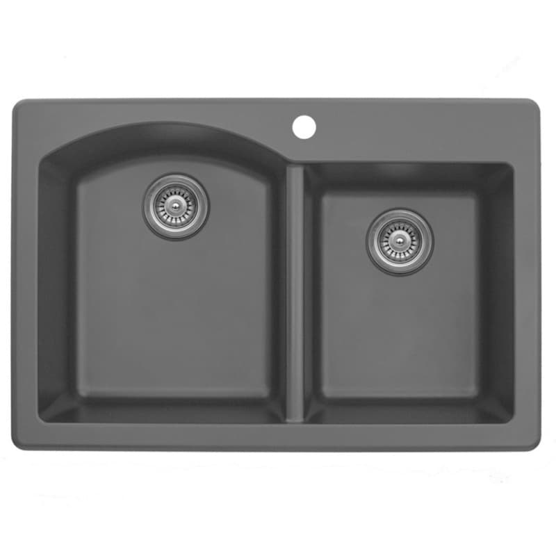 QT-610 Quartz Top Mount Large/Small Bowl Kitchen Sink, 33" x 22" x 9", Gray