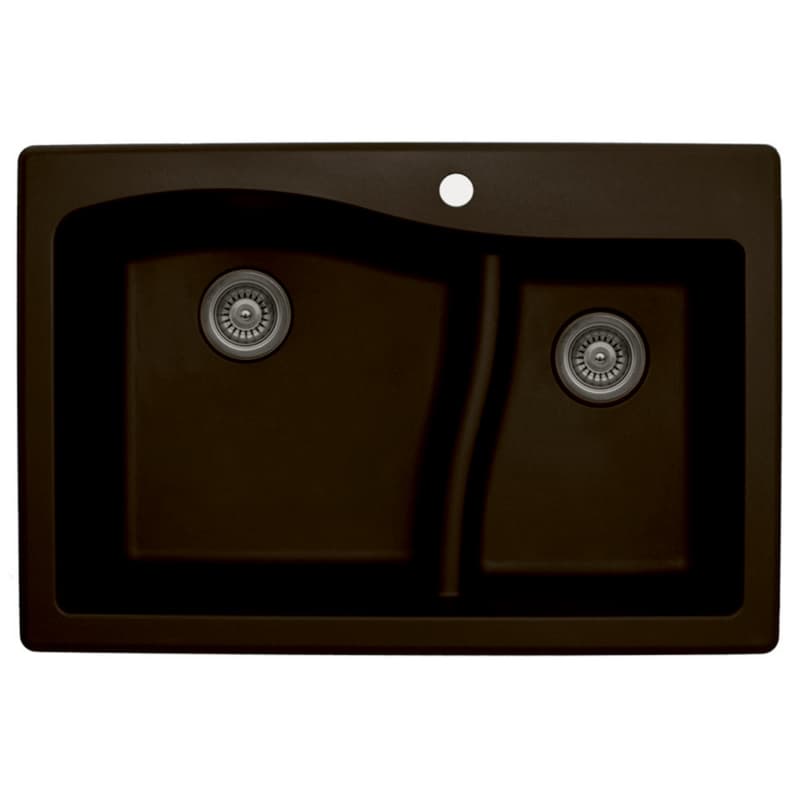 QT-630 Quartz Top Mount Large/Small Bowl Kitchen Sink, 32" x 21" x 10", Brown