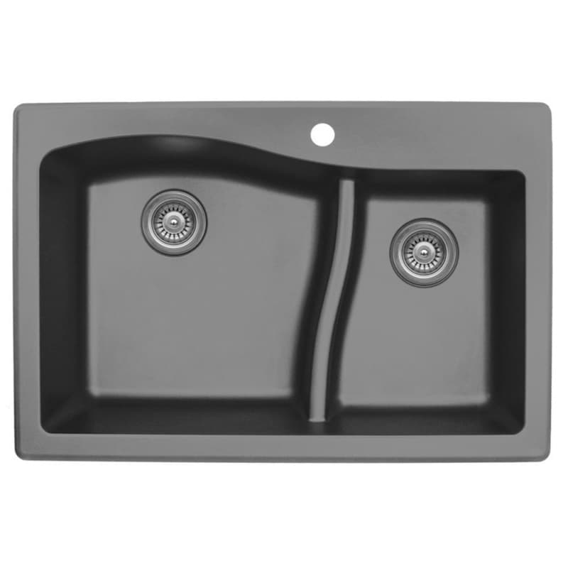 QT-630 Quartz Top Mount Large/Small Bowl Kitchen Sink, 32" x 21" x 10", Gray