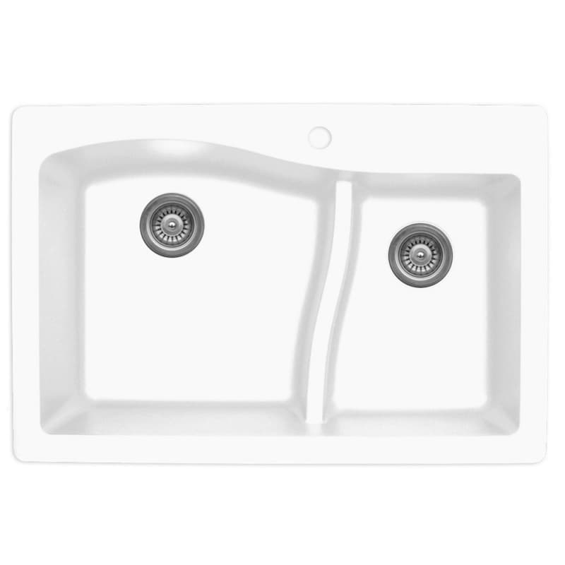 QT-630 Quartz Top Mount Large/Small Bowl Kitchen Sink, 32" x 21" x 10", White