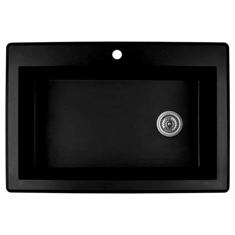 QT-670 Quartz Top Mount Extra Large Single Bowl Kitchen Sink, 33" x 22" x 9", Black