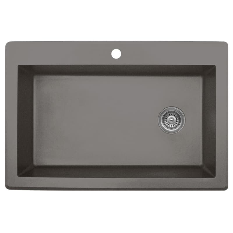 QT-670 Quartz Top Mount Extra Large Single Bowl Kitchen Sink, 33" x 22" x 9", Concrete