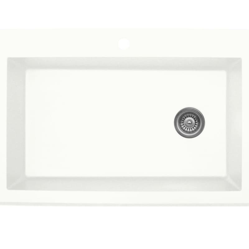 QT-670 Quartz Top Mount Extra Large Single Bowl Kitchen Sink, 33" x 22" x 9", White