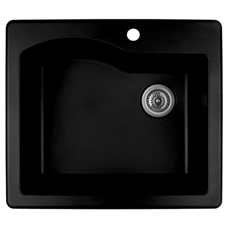 QT-671 Quartz Top Mount Single Bowl Kitchen Sink, 25" x 22" x 9", Black