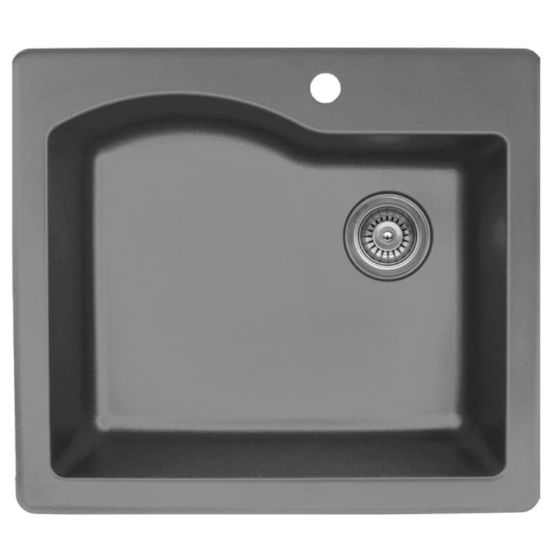 QT-671 Quartz Top Mount Single Bowl Kitchen Sink, 25" x 22" x 9", Gray