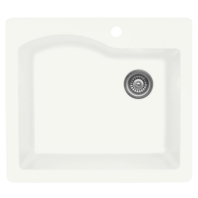 QT-671 Quartz Top Mount Single Bowl Kitchen Sink, 25" x 22" x 9", White