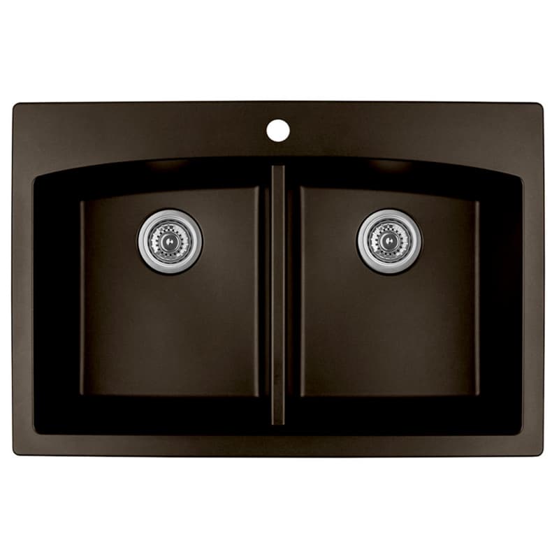 QT-710 Quartz Top Mount Double Equal Bowl Kitchen Sink, 33" x 22" x 9", Brown