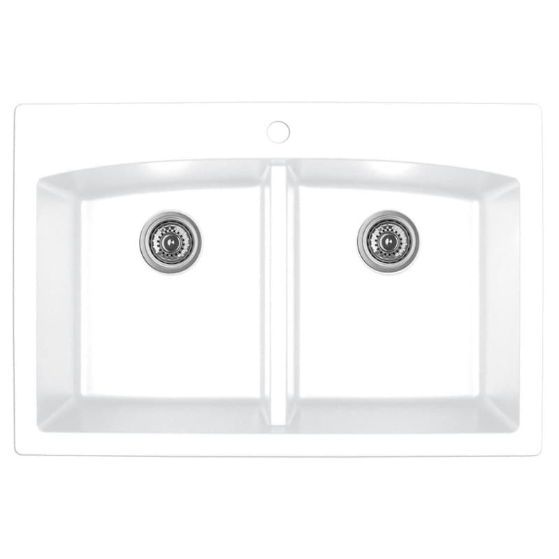 QT-710 Quartz Top Mount Double Equal Bowl Kitchen Sink, 33" x 22" x 9", White