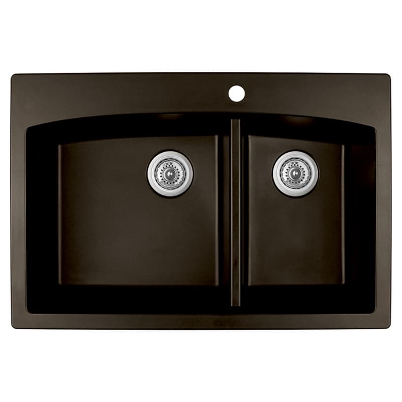 QT-711 Quartz Top Mount Large/Small Bowl Kitchen Sink, 33" x 22" x 9", Brown