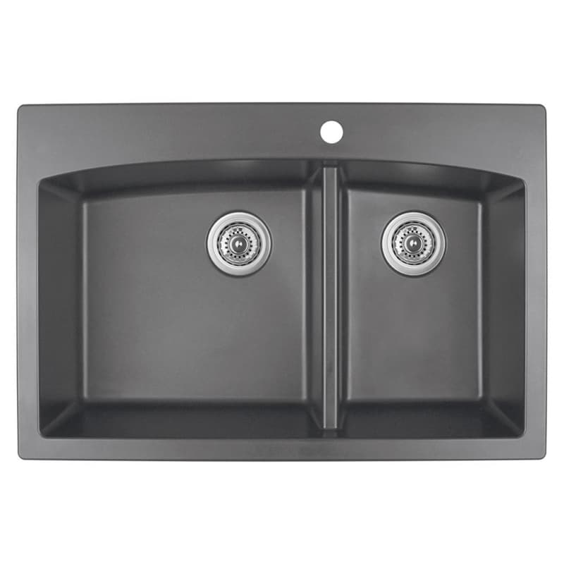 QT-711 Quartz Top Mount Large/Small Bowl Kitchen Sink, 33" x 22" x 9", Gray