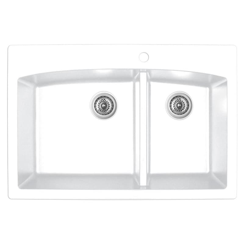 QT-711 Quartz Top Mount Large/Small Bowl Kitchen Sink, 33" x 22" x 9", White