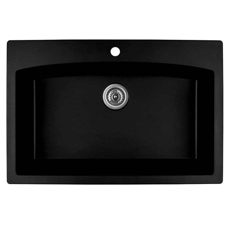 QT-712 Quartz Top Mount Extra Large Single Bowl Kitchen Sink, 33" x 22" x 9", Black