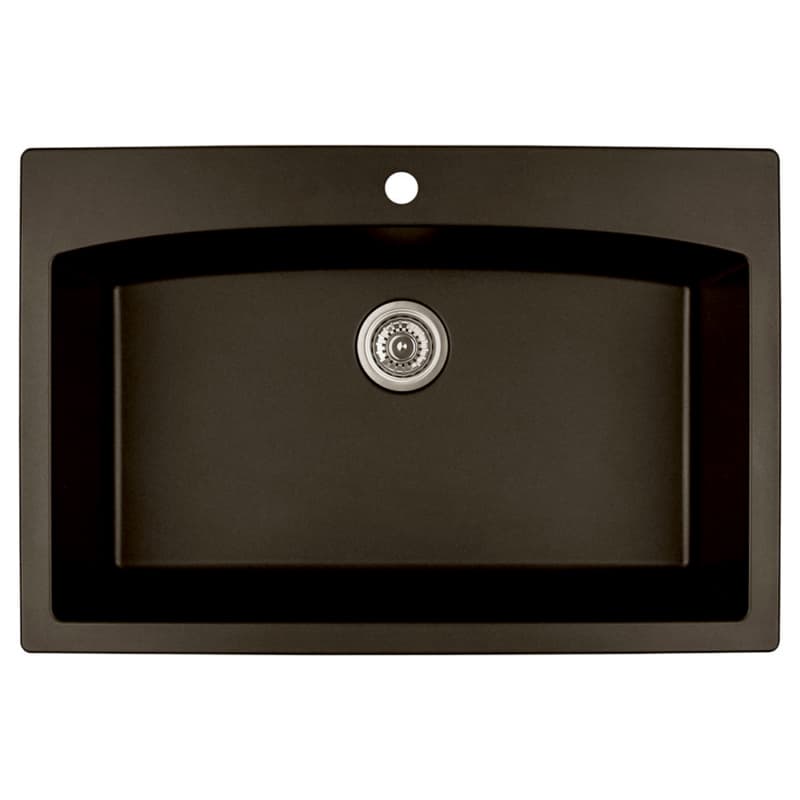 QT-712 Quartz Top Mount Extra Large Single Bowl Kitchen Sink, 33" x 22" x 9", Brown