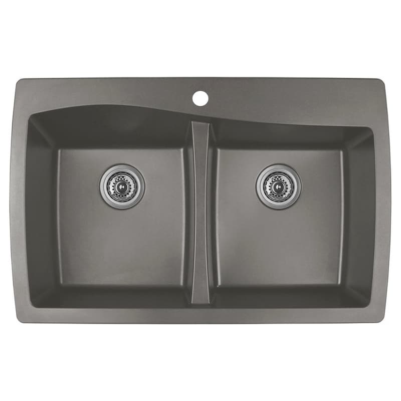 QT-720 Quartz Top Mount Double Equal Bowl Kitchen Sink, 34" x 22" x 9", Concrete