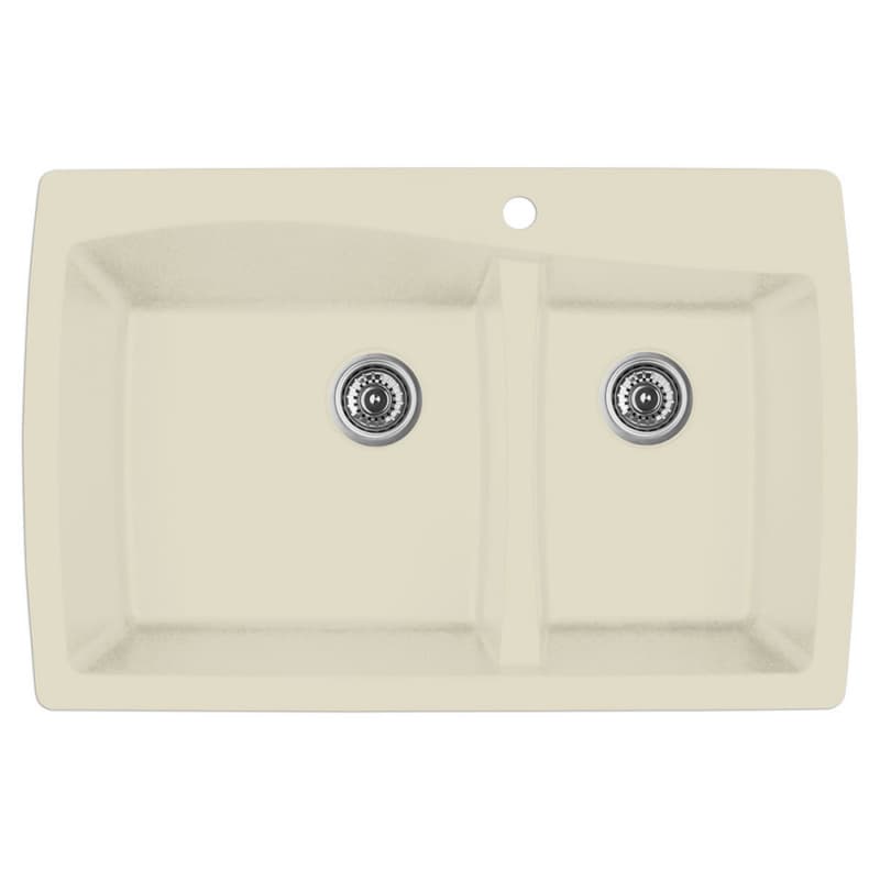 QT-721 Quartz Top Mount Large/Small Bowl Kitchen Sink, 34" x 22" x 9", Bisque