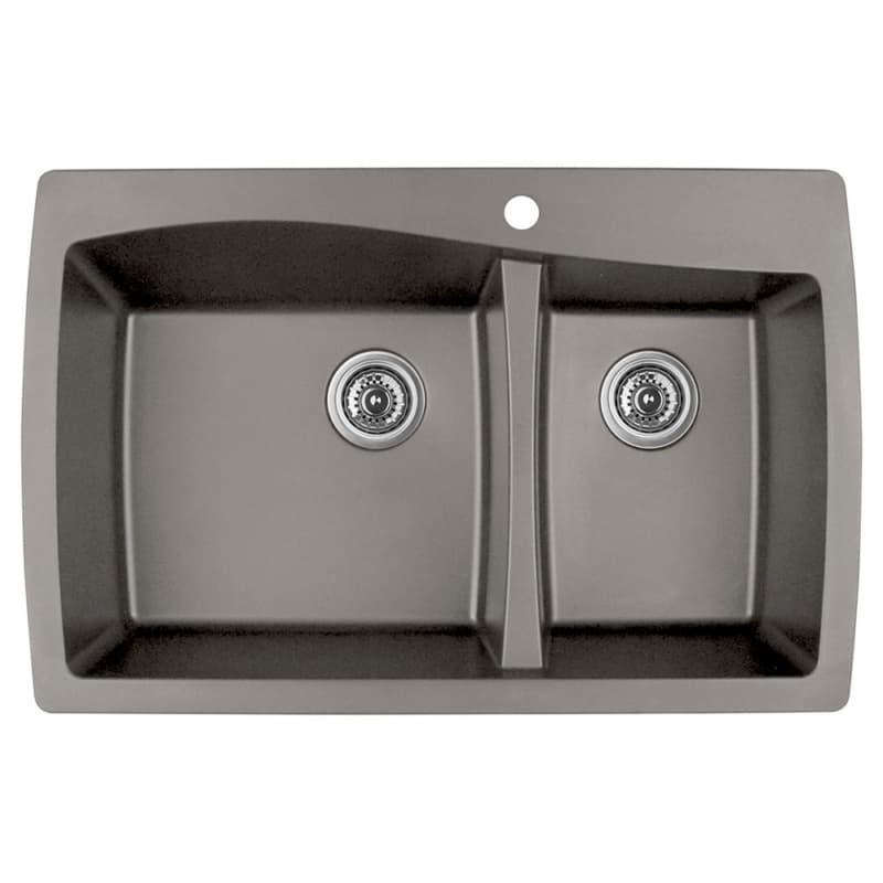 QT-721 Quartz Top Mount Large/Small Bowl Kitchen Sink, 34" x 22" x 9", Concrete