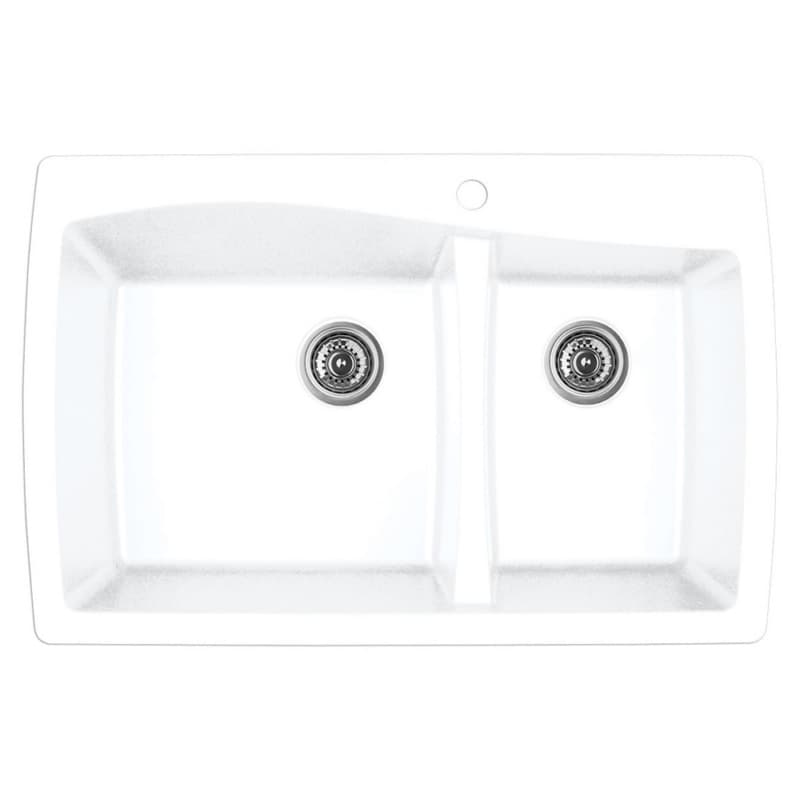 QT-721 Quartz Top Mount Large/Small Bowl Kitchen Sink, 34" x 22" x 9", White