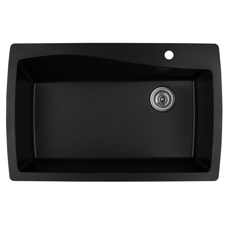QT-722 Quartz Under Mount Extra Large Single Bowl Kitchen Sink, 34" x 22" x 9", Black