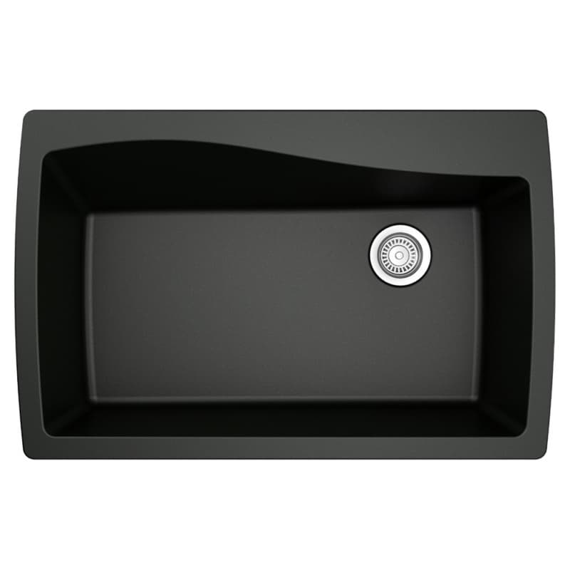 QT-722 Quartz Undermount Extra Large Single Bowl Kitchen Sink, 34" x 22" x 9", Black