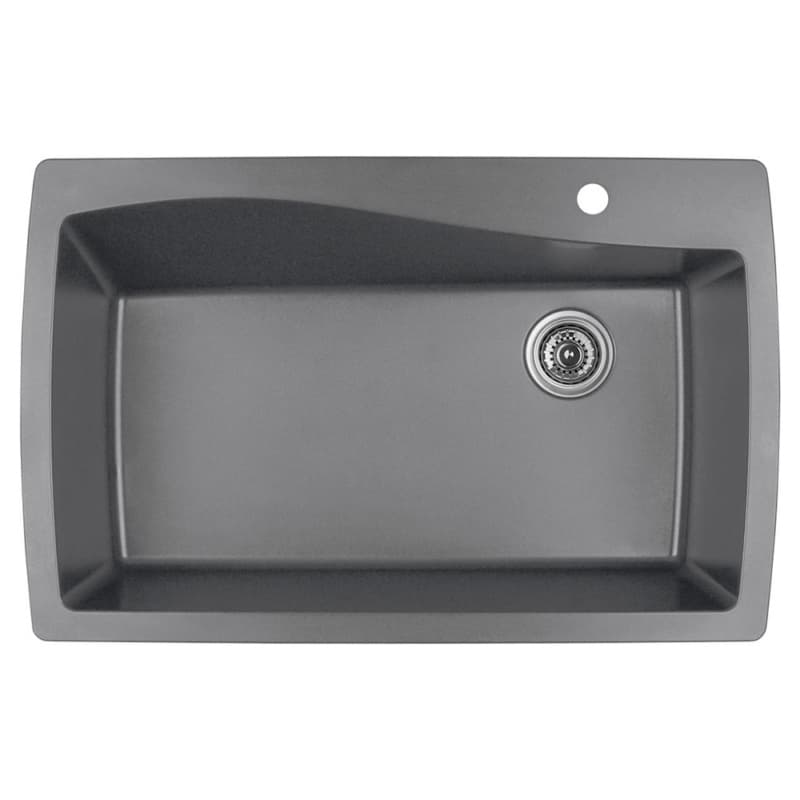 QT-722 Quartz Under Mount Extra Large Single Bowl Kitchen Sink, 34" x 22" x 9", Gray