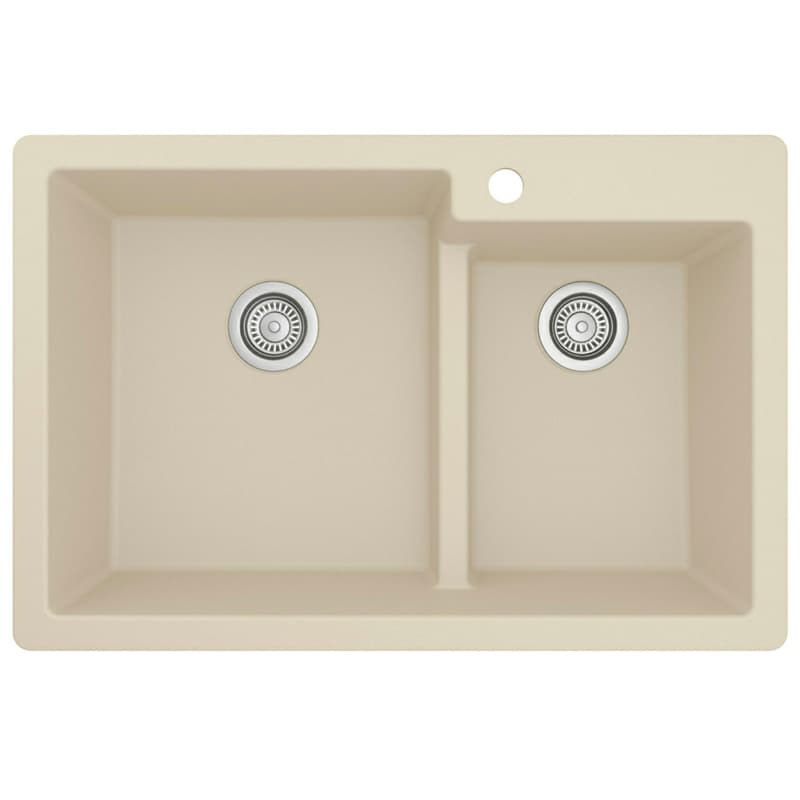 QT-811 Quartz Top Mount Large/Small Bowl Kitchen Sink, 33" x 22" x 9", Bisque