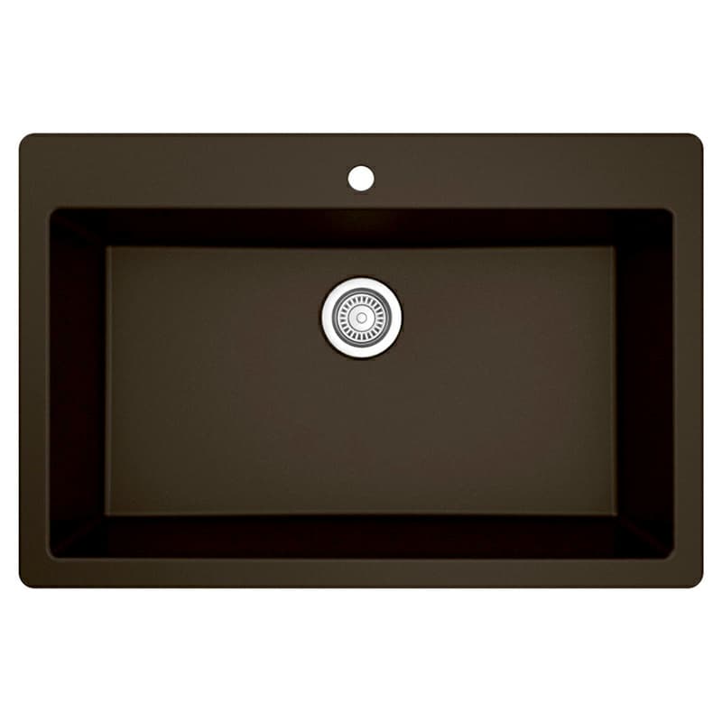 QT-812 Quartz Top Mount/Drop-In Large Single Bowl Kitchen Sink, 33" x 22" x 9", Brown