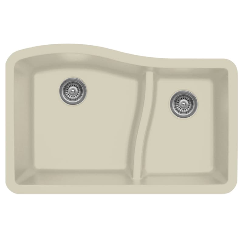 QU-630 Quartz Under Mount Large/Small Bowl Kitchen Sink, 32" x 21" x 10", Bisque