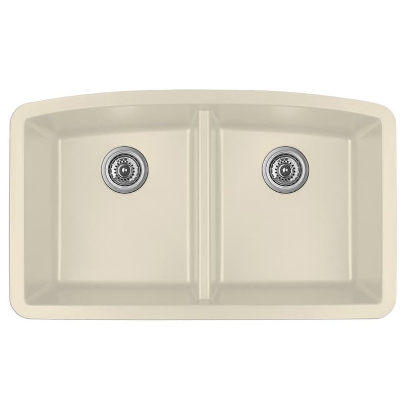 QU-710 Quartz Under Mount Double Equal Bowl Kitchen Sink, 32-1/2" x 19-1/2" x 9", Bisque