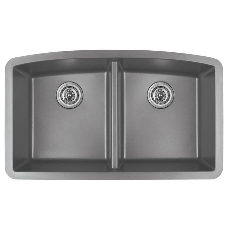QU-710 Quartz Under Mount Double Equal Bowl Kitchen Sink, 32-1/2" x 19-1/2" x 9", Gray
