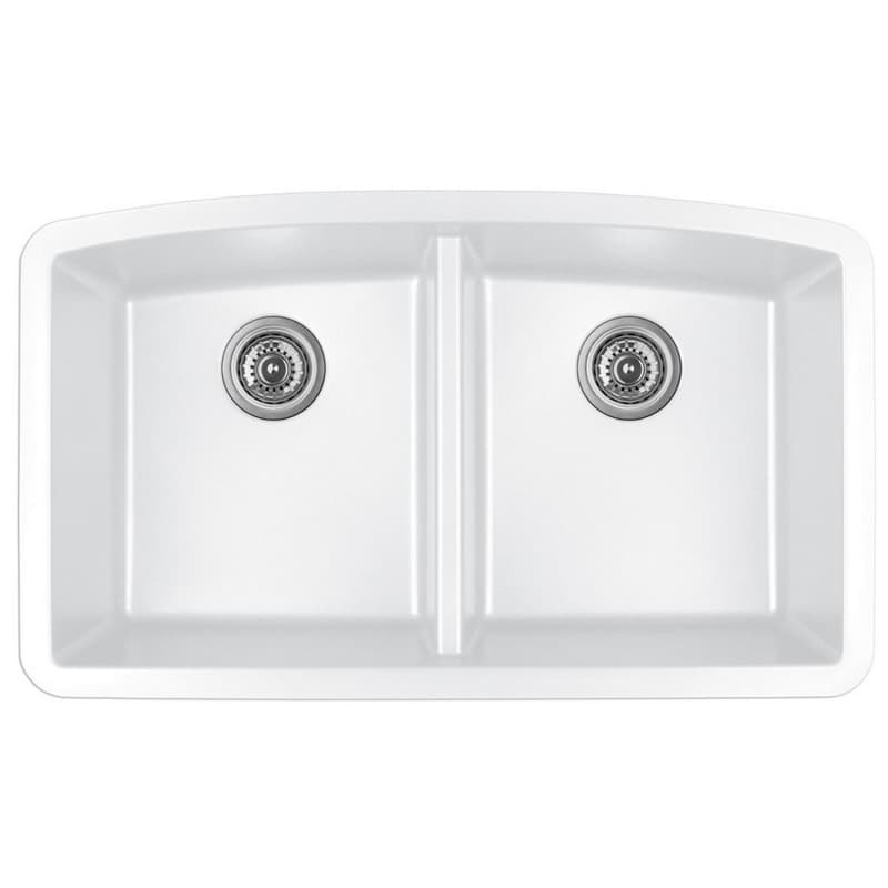 QU-710 Quartz Under Mount Double Equal Bowl Kitchen Sink, 32-1/2" x 19-1/2" x 9", White