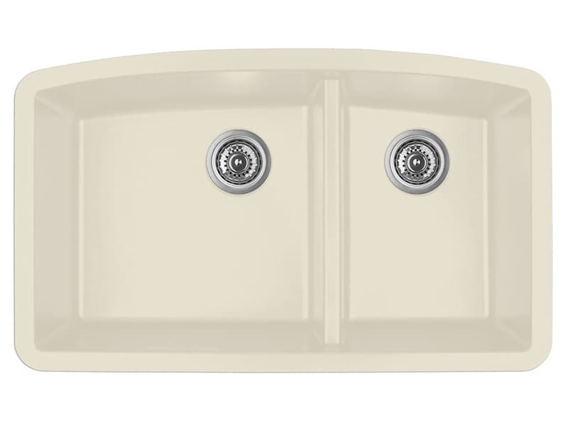 QU-711 Quartz Under Mount Large/Small Bowl Kitchen Sink, 32-1/2" x 19-1/2" x 9", Bisque