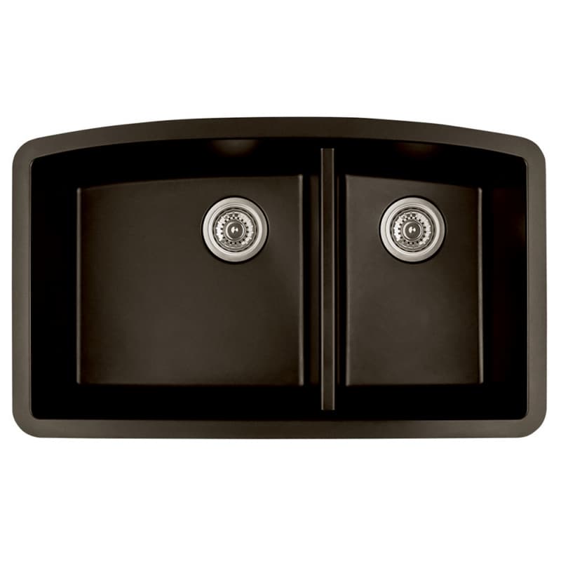 QU-711 Quartz Under Mount Large/Small Bowl Kitchen Sink, 32-1/2" x 19-1/2" x 9", Brown