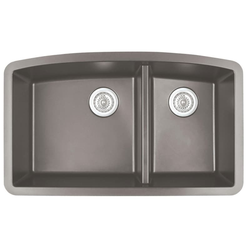 QU-711 Quartz Under Mount Large/Small Bowl Kitchen Sink, 32-1/2" x 19-1/2" x 9", Concrete
