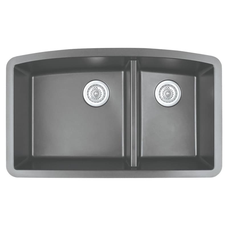 QU-711 Quartz Under Mount Large/Small Bowl Kitchen Sink, 32-1/2" x 19-1/2" x 9", Gray