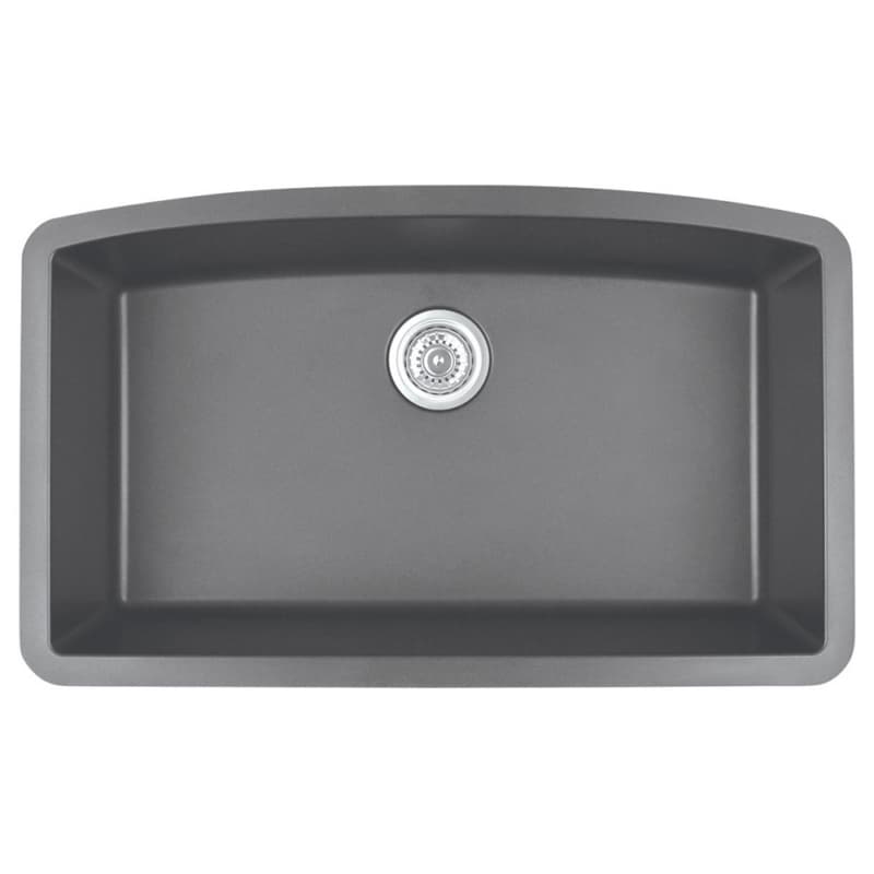 Karran QU-712-GR 32" Undermount Sink in Gray | UV-Stabilized, 3.5" Drain | Heat-safe to 535°F | 25-Year Warranty
