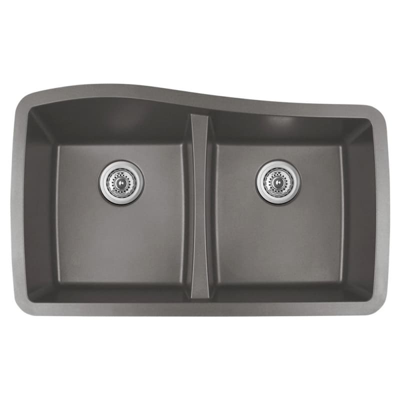 QU-720 Quartz Under Mount Double Equal Bowl Kitchen Sink, 33-1/2" x 20-5/8" x 9", Concrete