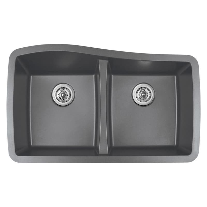 QU-720 Quartz Under Mount Double Equal Bowl Kitchen Sink, 33-1/2" x 20-5/8" x 9", Gray