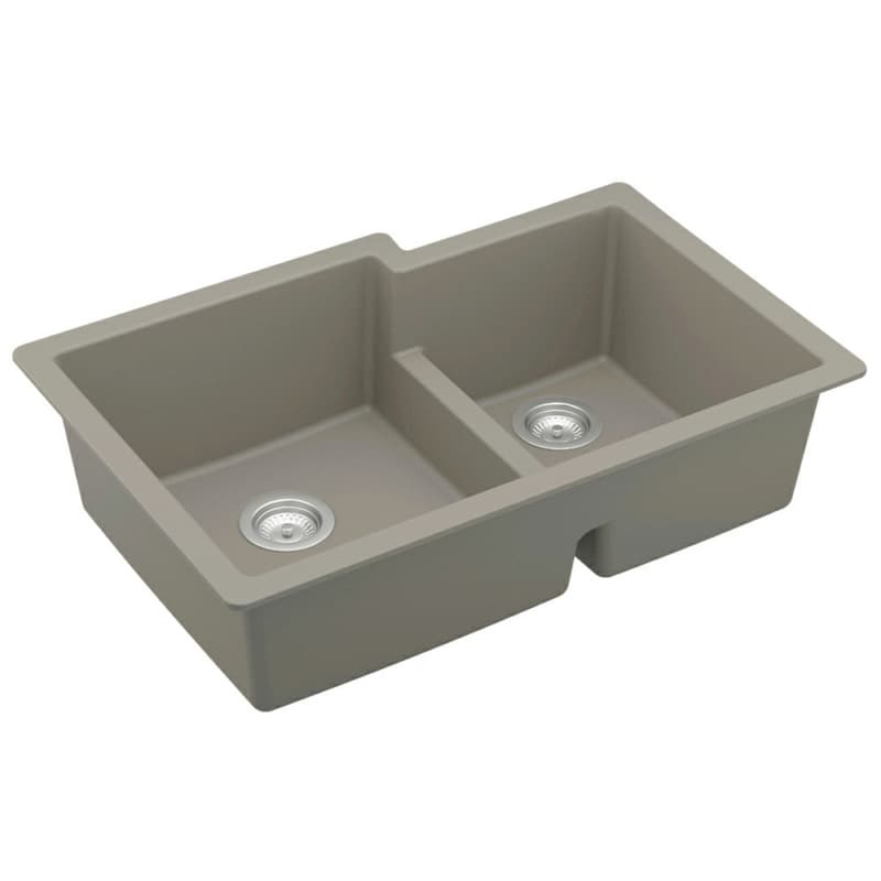 Karran QU-811-CN Quartz Composite Kitchen Sink in Concrete | Large/Small Bowl Design | Lifetime Warranty