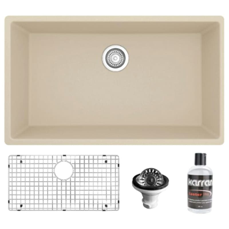 Quartz Undermount Large Single Bowl Kitchen Sink Kit, 32-1/4" x 19-1/4" x 9", Bisque