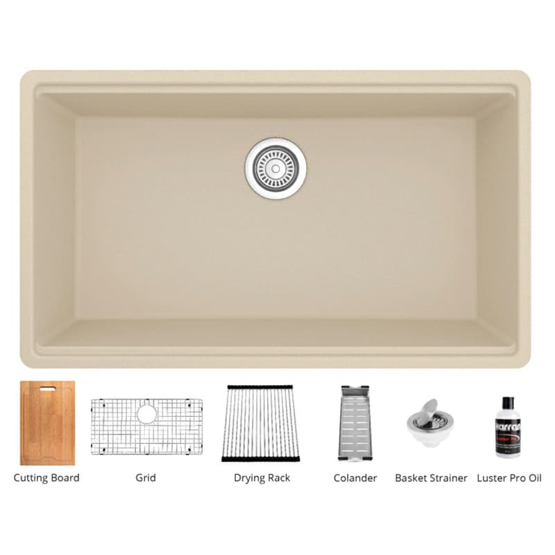QUWS-875 Quartz Undermount Large Single Bowl Workstation Kitchen Sink, 32-1/2" x 19-1/4" x 9", Bisque