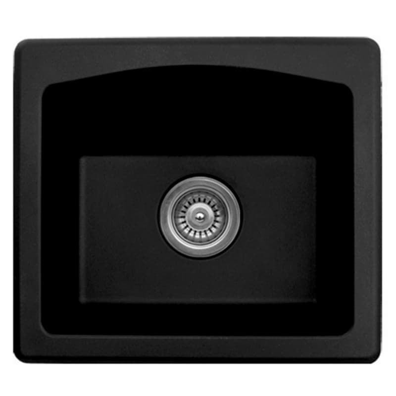 QX-680 Quartz Top Mount Single Bowl Bar/Prep Sink, 18" x 16" x 7-1/2", Black