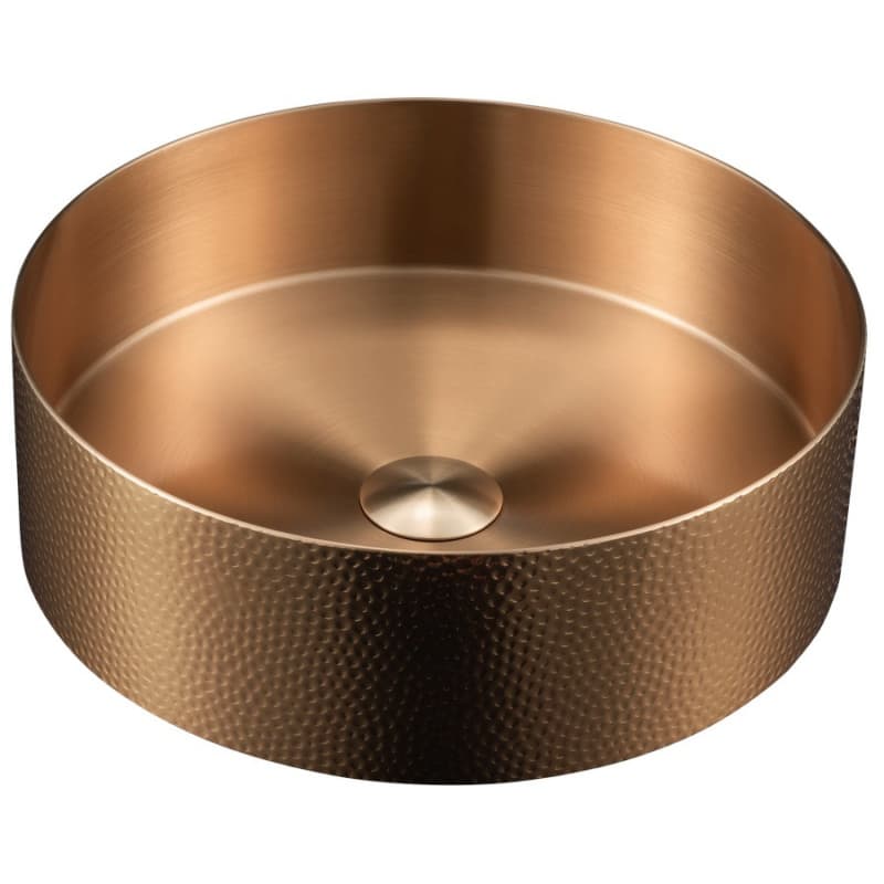 Cinox Stainless Steel Round Vessel Bathroom Sink, 15" x 15" x 4-3/8", Brushed Copper