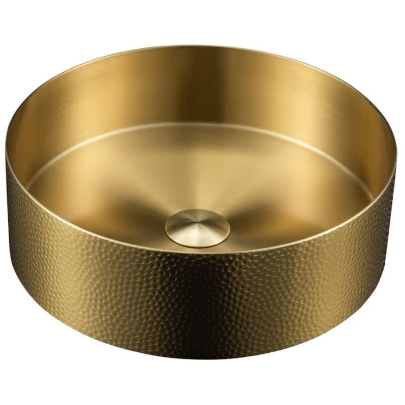 Cinox Stainless Steel Round Vessel Bathroom Sink, 15" x 15" x 4-3/8", Gold