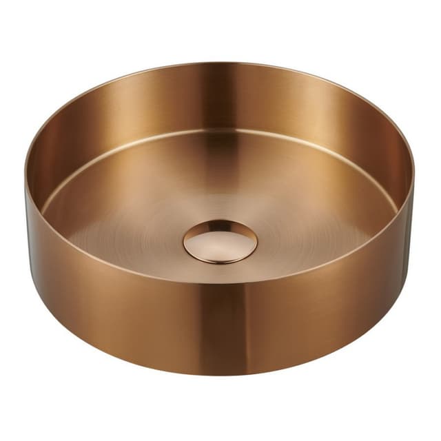 Cinox Stainless Steel Round Vessel Bathroom Sink, 14-1/8" x 14-1/8" x 4-3/8", Brushed Copper
