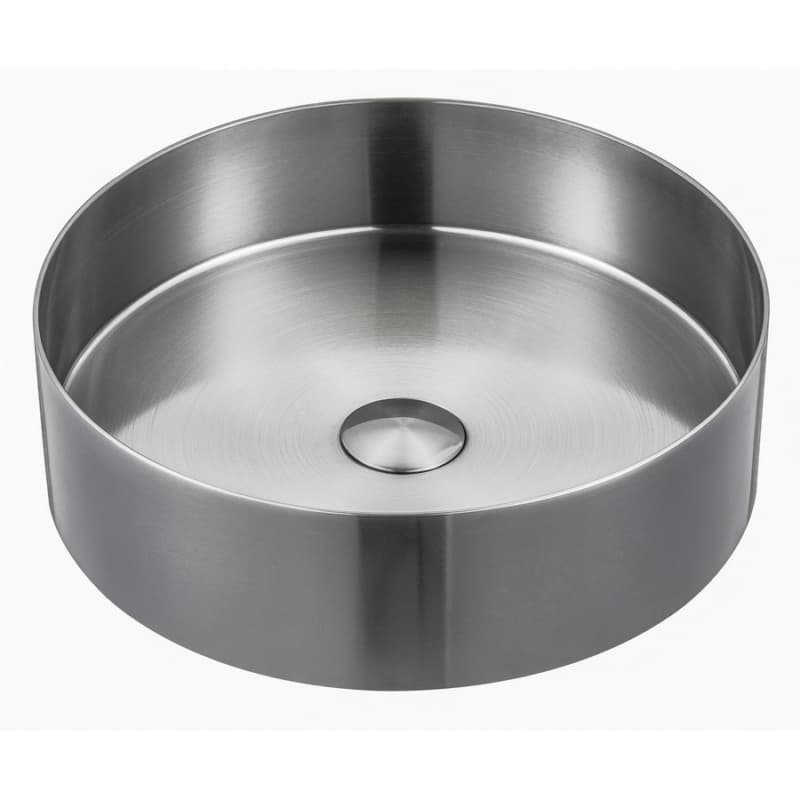 Cinox Stainless Steel Round Vessel Bathroom Sink, 14-1/8" x 14-1/8" x 4-3/8", Stainless Steel