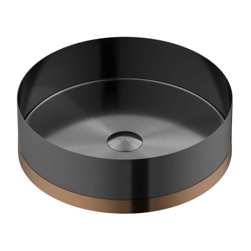 Cinox CCV350 Stainless Steel Round Vessel Bathroom Sink, 15-3/4" x 15-3/4" x 4-3/4", Gunmetal Gray/Brushed Copper