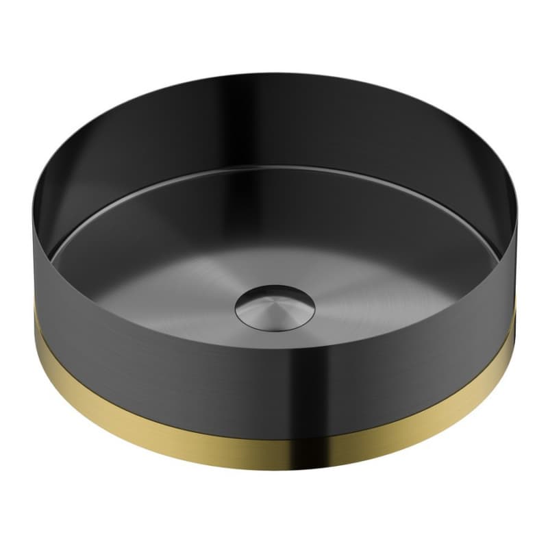 Cinox CCV350 Stainless Steel Round Vessel Bathroom Sink, 15-3/4" x 15-3/4" x 4-3/4", Gunmetal Gray/Gold