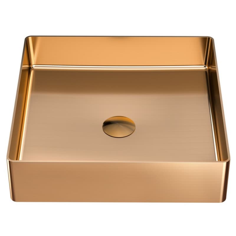 Cinox Stainless Steel Square Vessel Bathroom Sink, 15-3/4" x 15-3/4" x 3-7/8", Brushed Copper