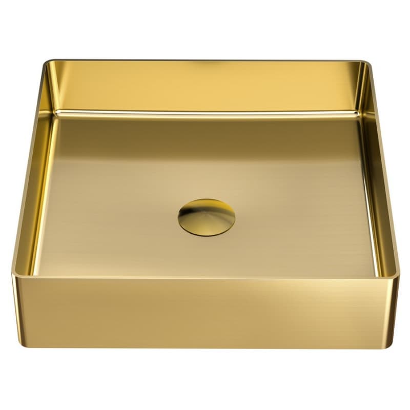 Cinox Stainless Steel Square Vessel Bathroom Sink, 15-3/4" x 15-3/4" x 3-7/8", Gold